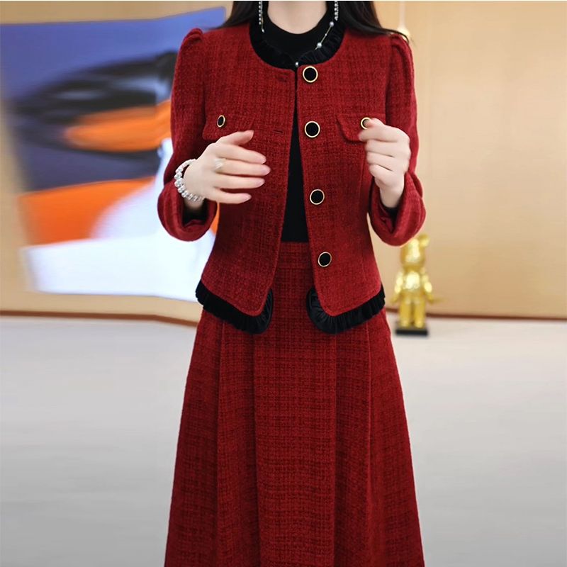 2025秋冬新款中年妈妈洋气连衣裙小香风外套婚前喜宴套装裙女|undefined