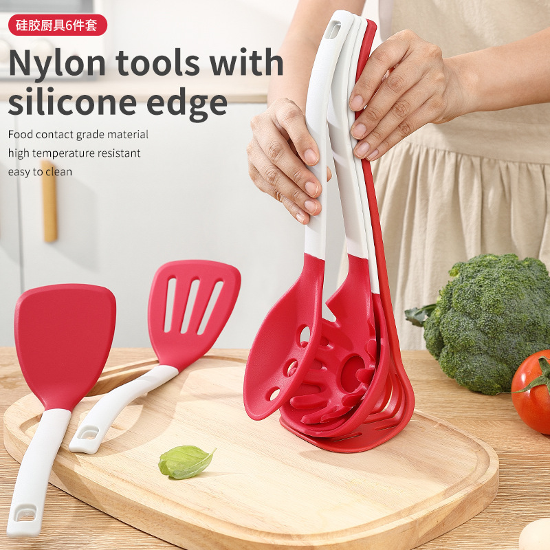Herramientas de cocina de silicona de almacenamiento vertical transfronterizo 6 piezas de conjunto de mango de nylon de silicona de cocina resistente a altas temperaturas