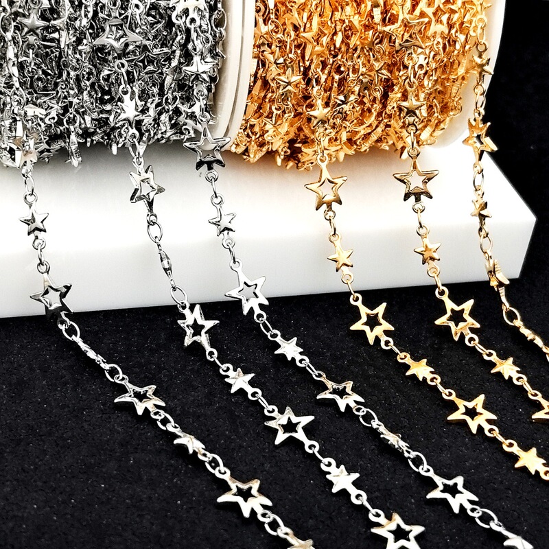 Three-Dimensional Five-Pointed Star Hollow Chain Copper Iron Color-Preserving Handmade Chain Jewelry Accessories DIY Necklace Bracelet Components Loose Chain