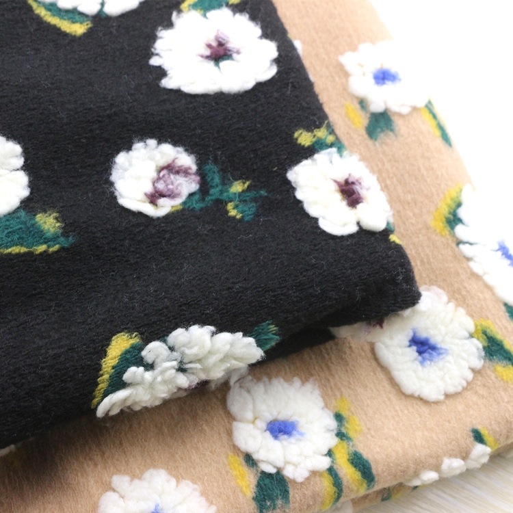 提花羊羔绒针织纬编色织颗粒提花朵绒反吹风羊羔绒布家纺服装面料