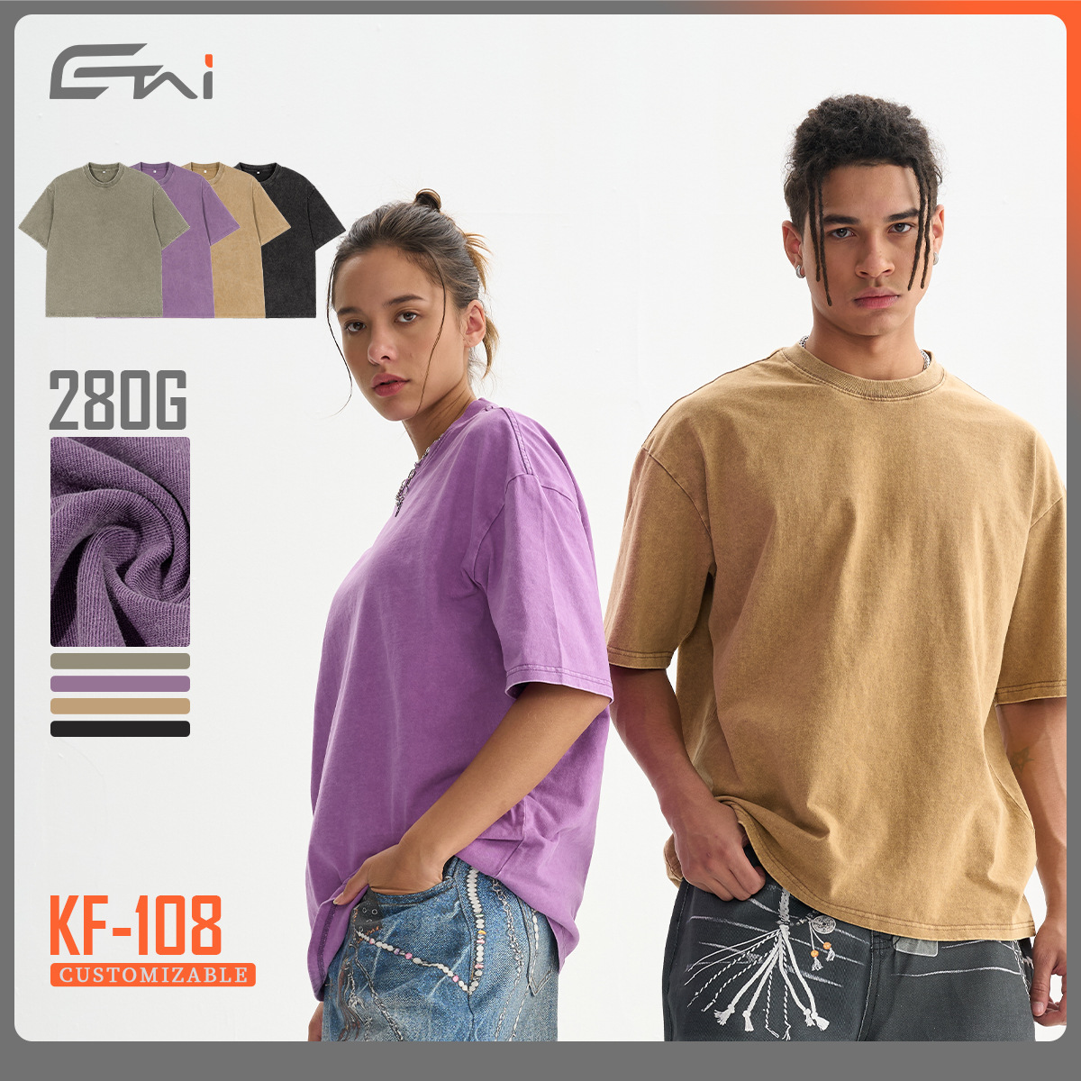 ETAI para hombre | Camiseta de cuello redondo lavada holgada de algodón pesado marca de moda de verano manga corta de hombre retro de alta calidad