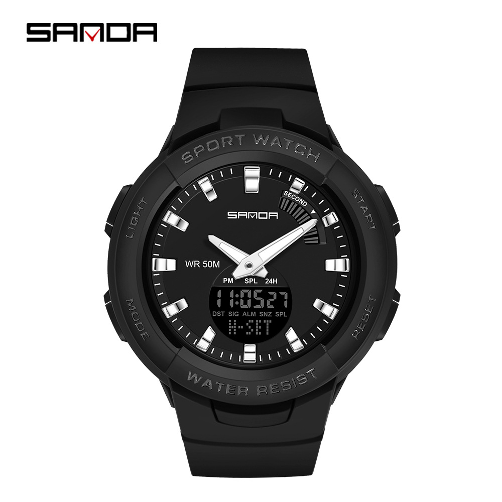 SANDA 6005 nuevo color caramelo deportes doble pantalla estudiantes masculinos y femeninos personalidad reloj calendario semanal luminoso