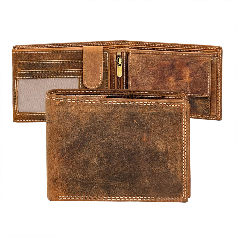 Personalizada Amazon retro cartera de cuero para hombres de gran capacidad multifuncional cartera de cuero Crazy Horse Cartera de negocios