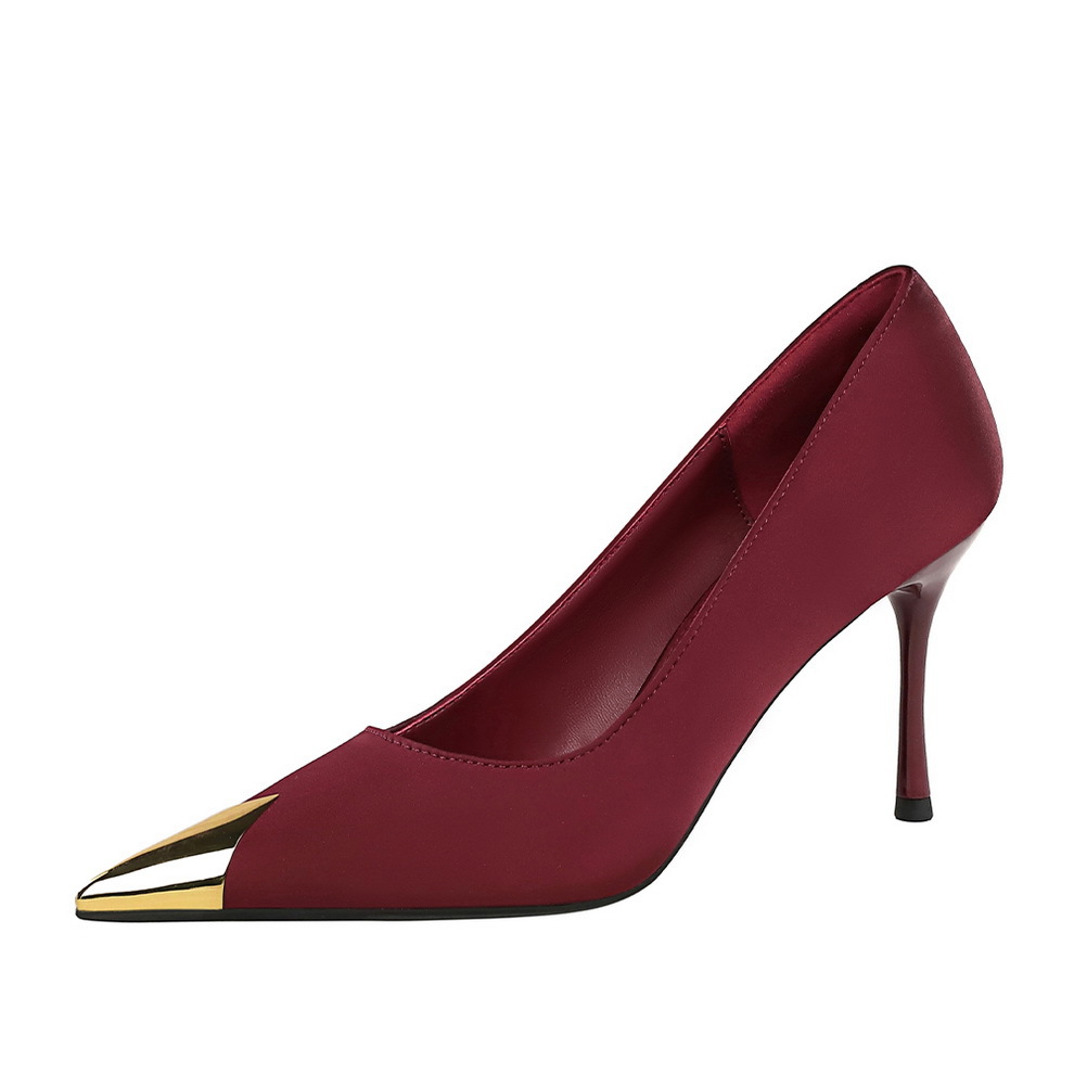2627-1 Skinny Banquet High Heels Thin Heels Shallow Mouth Silk Metal Pointed Ultra High Heels Single Shoes Women's Shoes