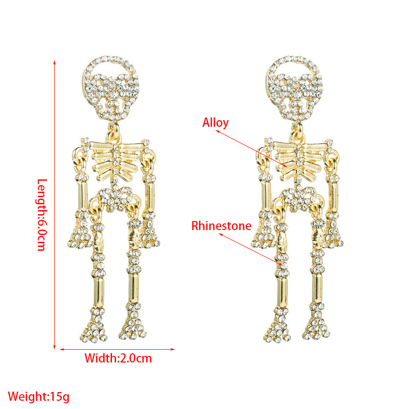 15g Weight Electroplating Gold Plating Process Alloy Ear Needle Material Rhinestones Inlay Material Earrings Classification Housewarming, Anniversary, Business, Wedding, Travel, Birthday, Festival Occasion Fashion Skull Diamond Alloy Artificial Gemstones Earrings