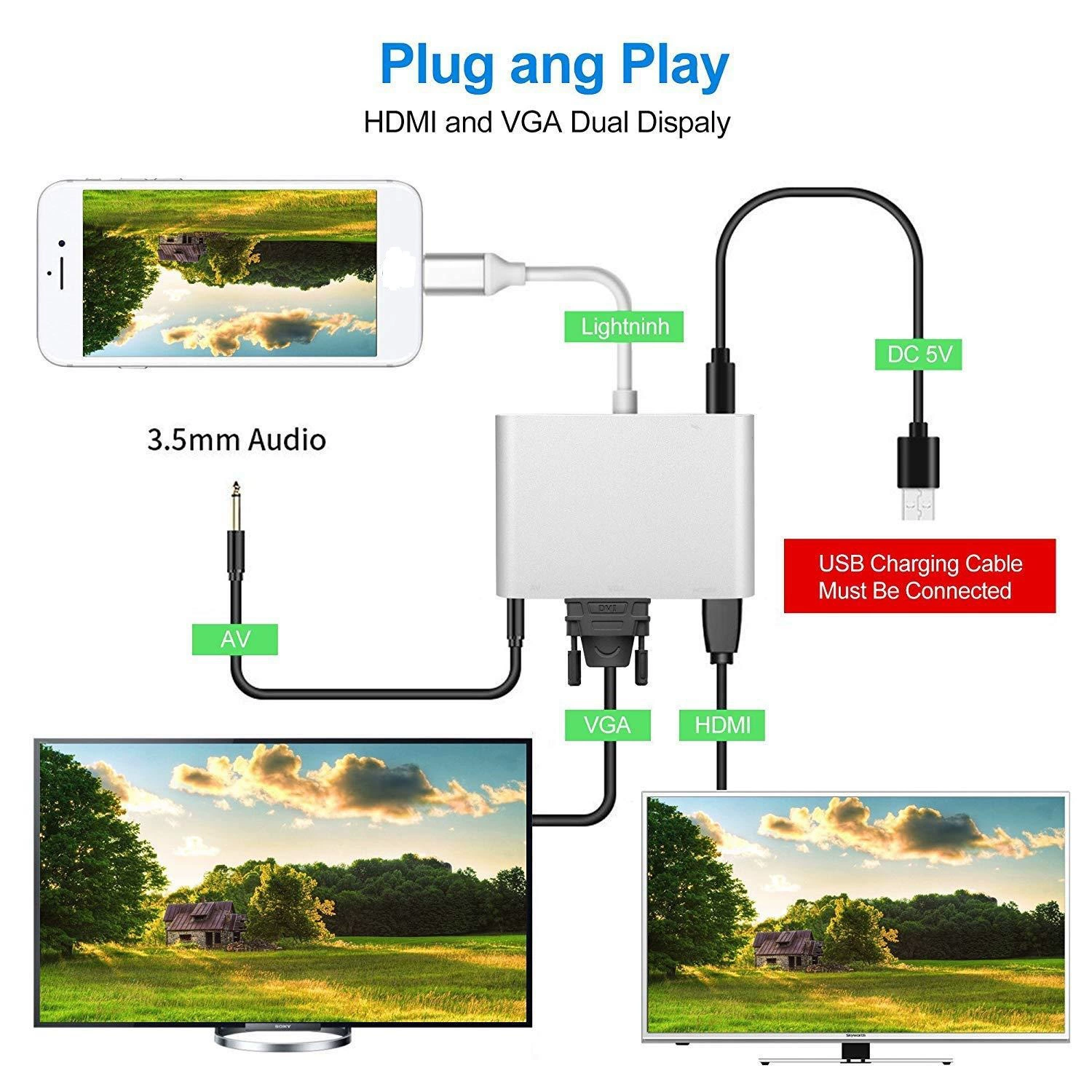 Подходит для iPhone 8 ~ 14, HDTV+VGA адаптер, конвертер экрана телефона, P32 X6L
