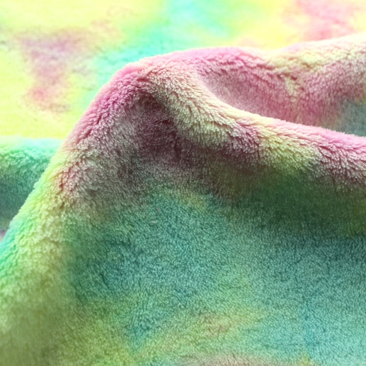 扎染全涤双面法莱绒布珊瑚绒毛毯浴袍睡衣面料针织扎染法兰绒布料