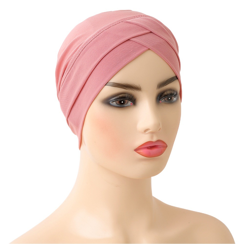 Fashionable Crystal Linen Two-Layer Cross-Over Base Hat, Full-Cover Hat, Headscarf, Scarf, Wholesale in Stock H117