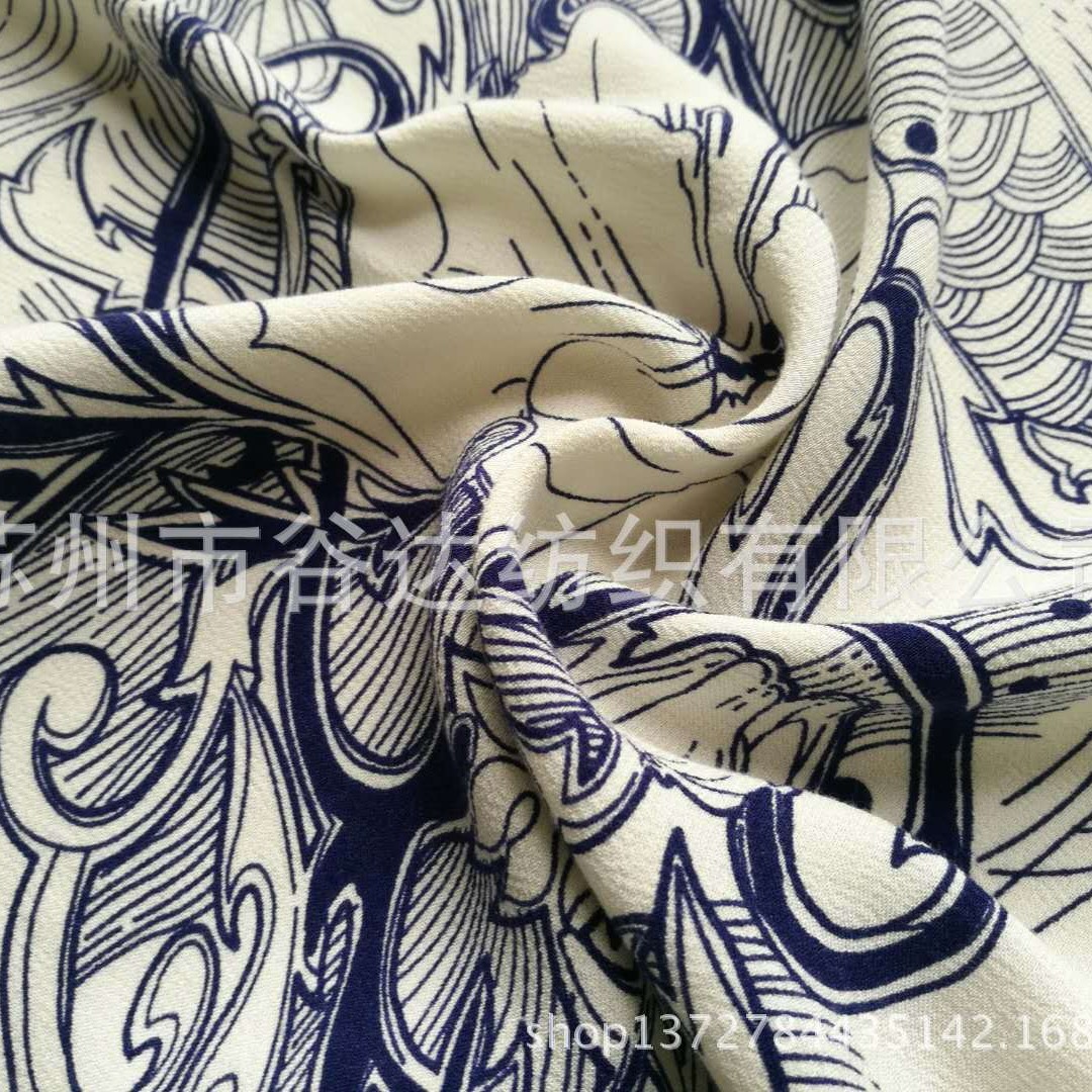 现货供应：人丝人棉印花缎/人丝缎75D人造丝*30S人棉