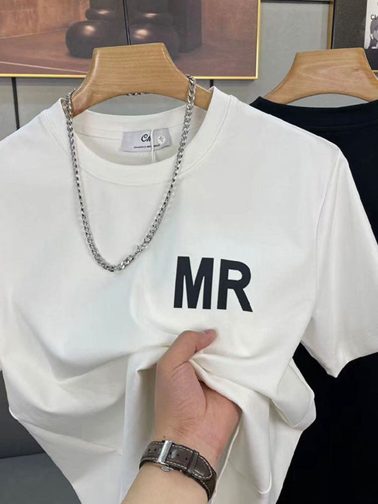 T-shirt à manches courtes en pur coton pour hommes, coupe cintrée, col rond, avec filet, nouvelle collection printemps/été_voghion.com