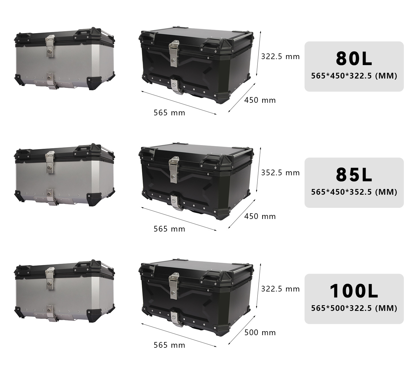 Universal 28L/32L/36L/45L/55L/65L/80L/85L/100L Motorcycle Universal Aluminum Alloy Tail Box