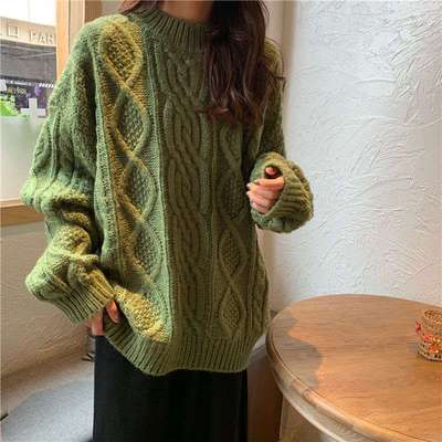 秋冬复古针织衫毛衣女新款秋冬慵懒风宽松外穿套头加厚复古港味粗|ms