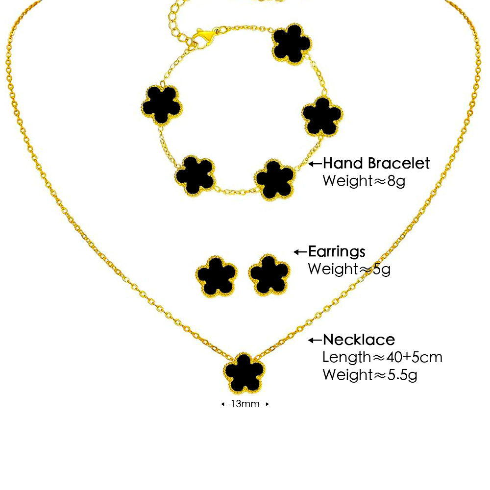 Simple elegante traje de la joyería de La Flor de cinco hojas trébol láser titanio acero ciruela flor moda todo partido en línea rojo joyería de moda