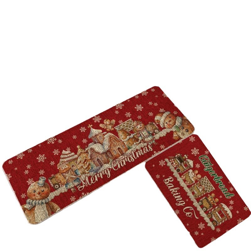 Al por mayor transfronterizo escena navideña de lana de cristal resistente a la suciedad resistente al desgaste cocina puerta de entrada al baño esterilla larga