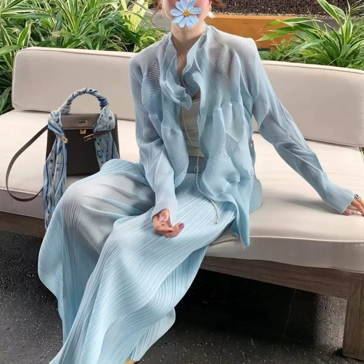 时尚套装裤女装高级感不规则长袖开衫外套秋季新款气质三宅两件套