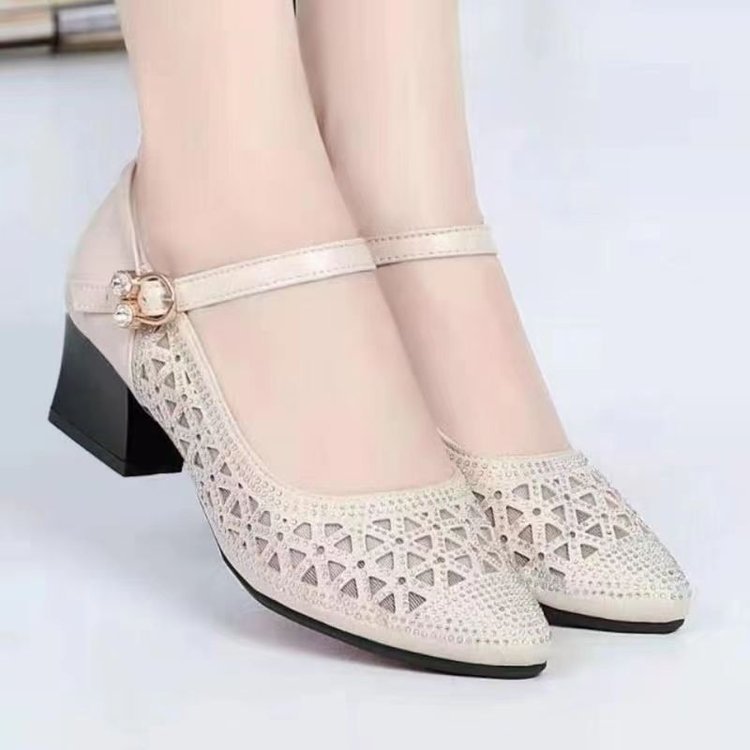 Sandalias para mujer 2025 nuevo estilo sandalias de tacón medio sandalias de malla zuecos huecos transpirables planos tacón grueso suela suave mamá