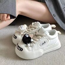 开口笑大头帆布鞋女学生2025夏季圆头丑萌厚底卡通百休闲鞋系带鞋