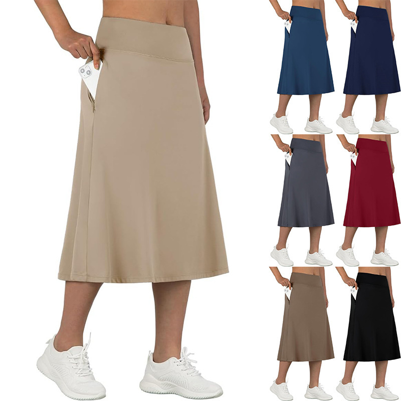 Cross-border Amazon Europe and America New High Waist Solid Color Casual Fashion Skirt Women's Yoga Sports All-match Long Skirt