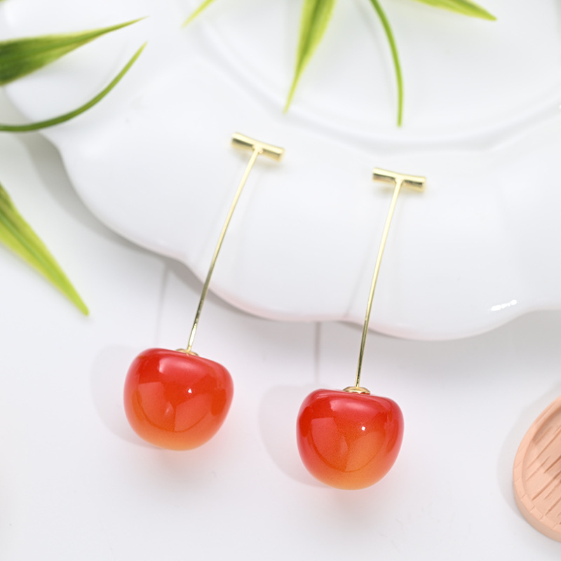 Aretes de cereza roja para mujer – colgante exquisito, fruta de imitación versátil, nuevo estilo