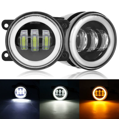 Cross-Border In-Stock 30W Angel Eye Fog lamp - 35inch-fog-lights-with-four-corners-and-yellow-and-white-light-rings-single-price-please-click-on-a-pair