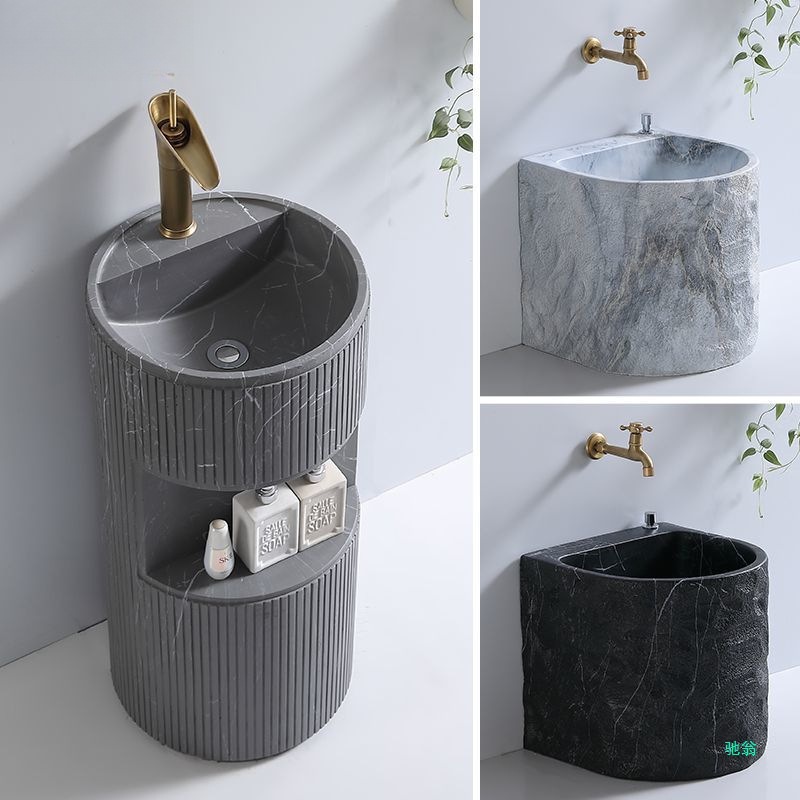 Small-Sized Artificial Stone Round Pedestal Basin Integrated Floor-Standing Washbasin Mop Sink Outdoor Washbasin
