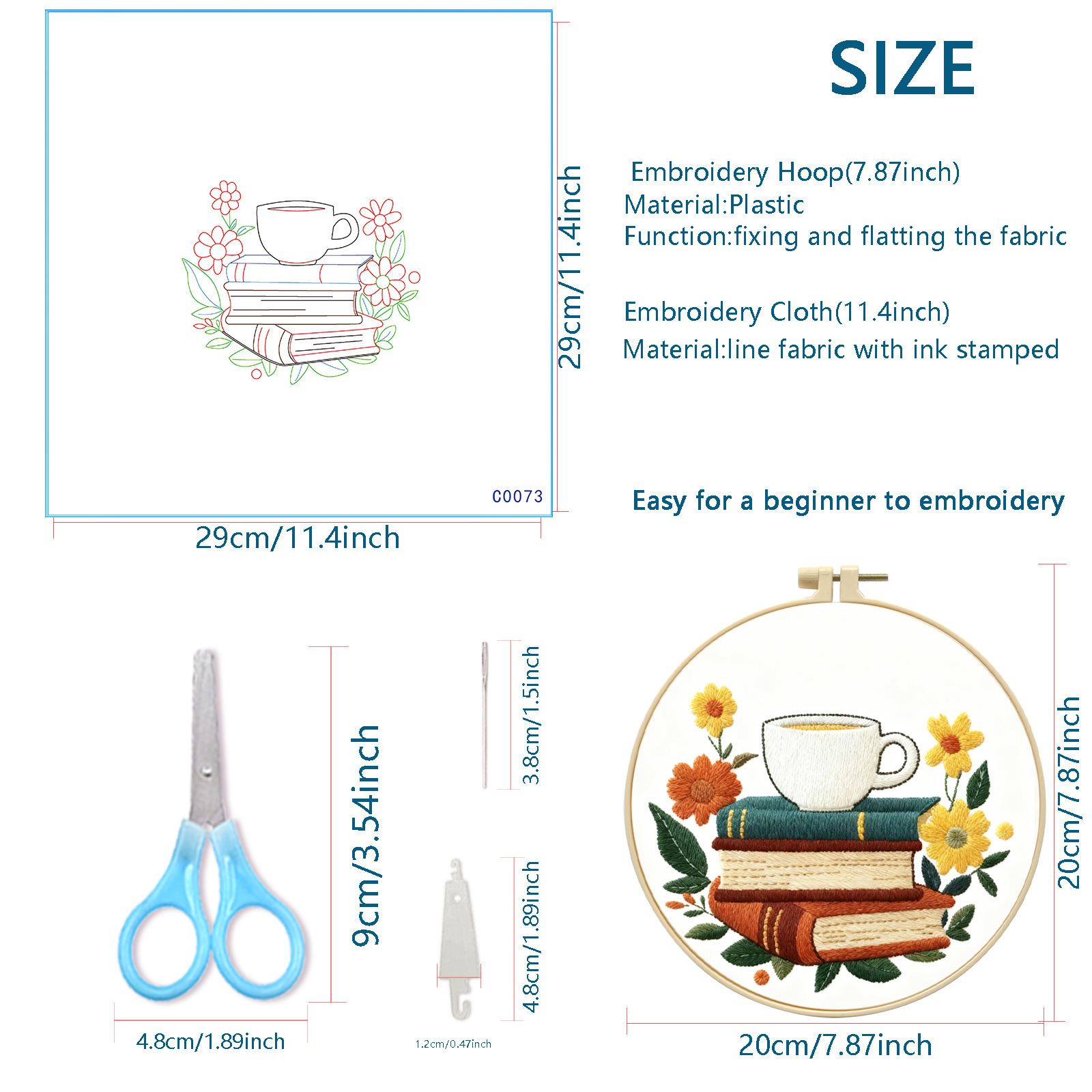 Nuevo paquete de materiales de bordado transfronterizo café con libro incienso decoración de sala de estar DIY set de bordado fábrica cabello recto