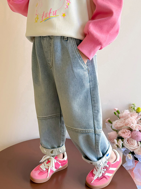 女童牛仔裤2025新款春秋女宝宝休闲直筒裤韩版儿童外出时髦裤子|undefined