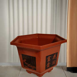 批发塑料340花盆六角花盆印花花开富贵六角中国风花盆