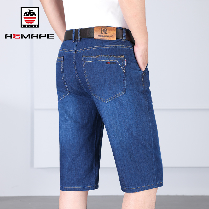美国苹果专版男士牛仔裤男夏季短裤五分裤薄款弹力商务宽松直筒