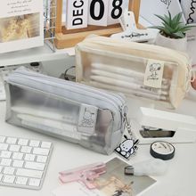 日系ins史努比笔袋PVC卡通透明双层大容量文具袋多功能学生笔袋