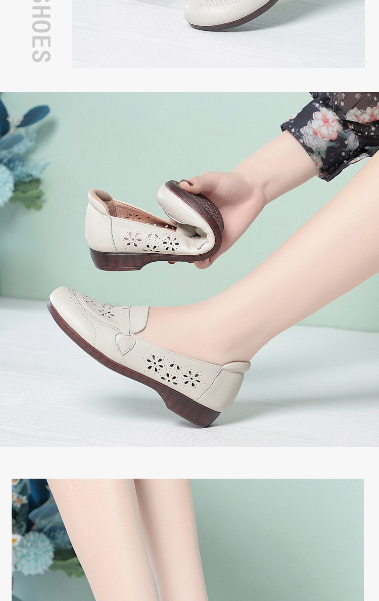 Giày sandal nữ da thật đế bệt quai chữ V thoáng khí — màu be chi tiết 14