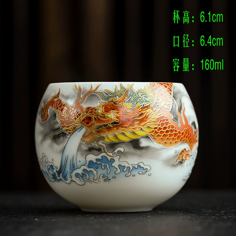 Egg Cup (Ba Jun) White Porcelain Master Teacup, 160 ml, Hand-painted Pattern