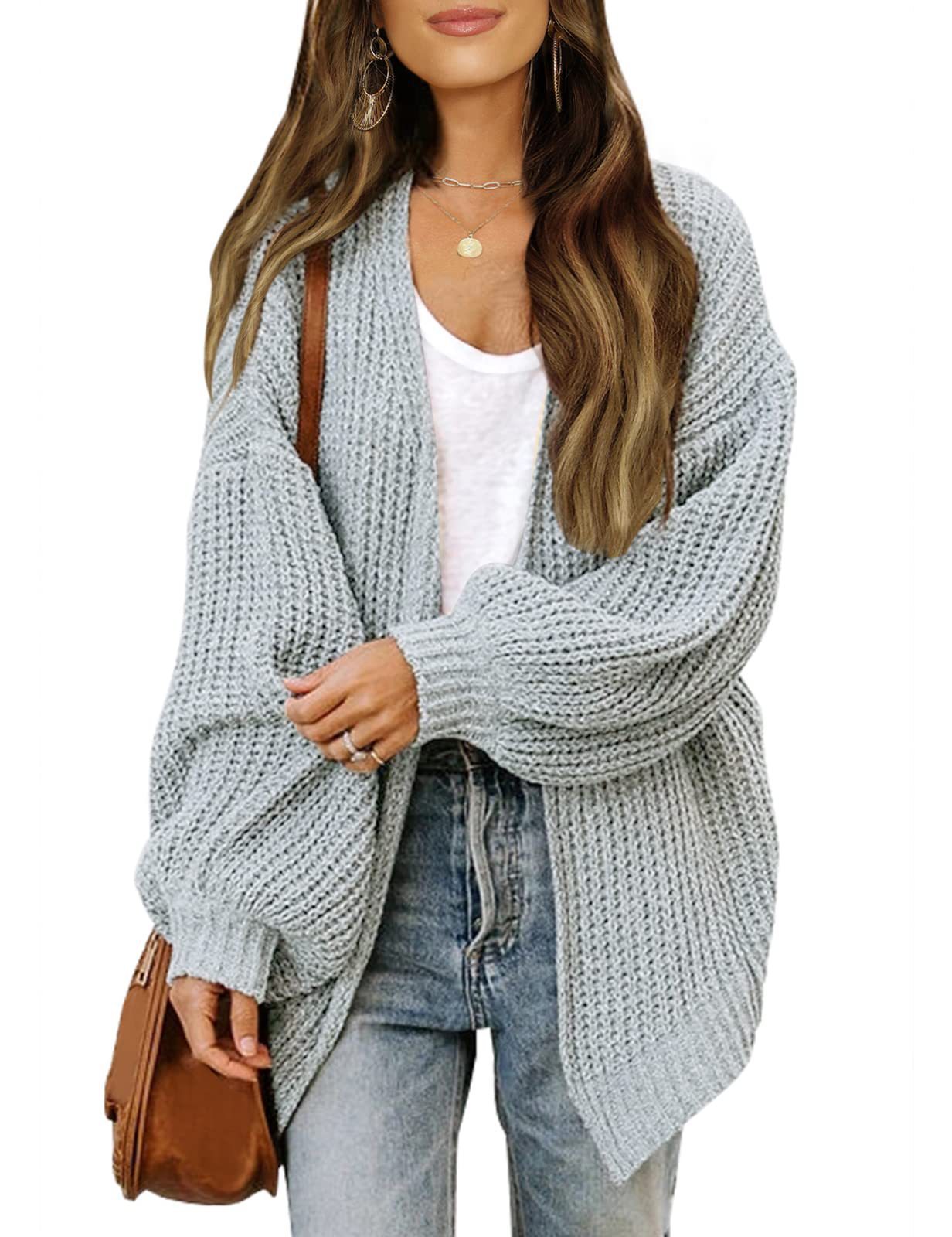 2023 Otoño e Invierno Amazon comercio exterior de las mujeres manga larga linterna manga color sólido flojo punto cardigan grueso aguja suéter para las mujeres