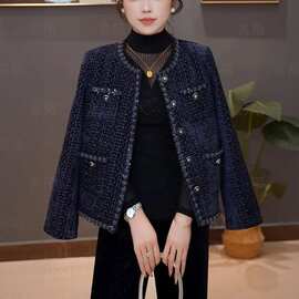 中老年圆领闪丝粗花呢小香风短外套 妈妈女装货源批发