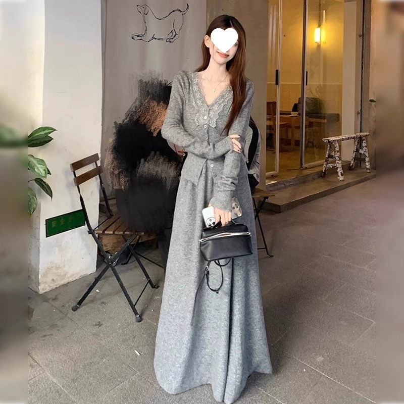 小个子高级感气质连衣裙子女秋冬季2025新款千金穿搭一整套装长裙|undefined