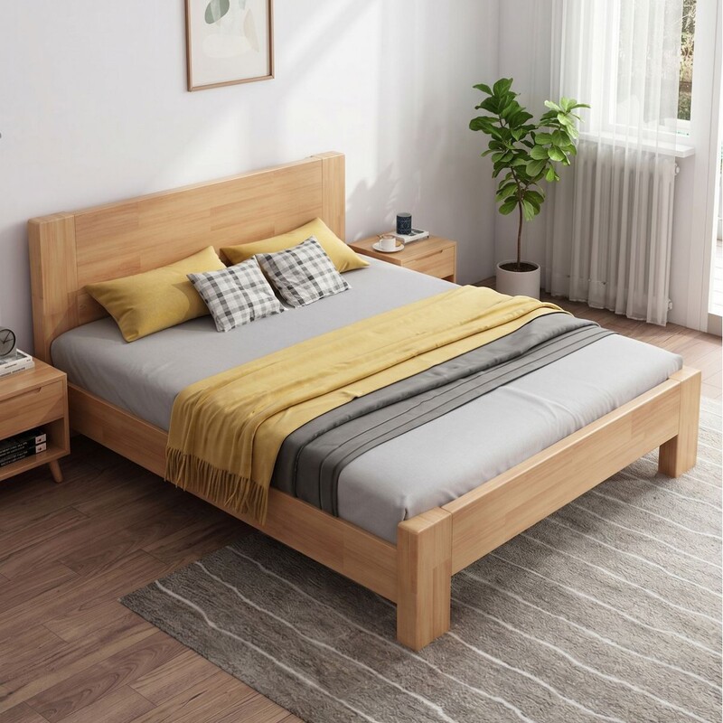 Solid Wood Bed, Thickened Household Wooden Bed, Modern Simple Double Bed, Environmentally Friendly and Economical Rental Room Pure Solid Wood Single Bed