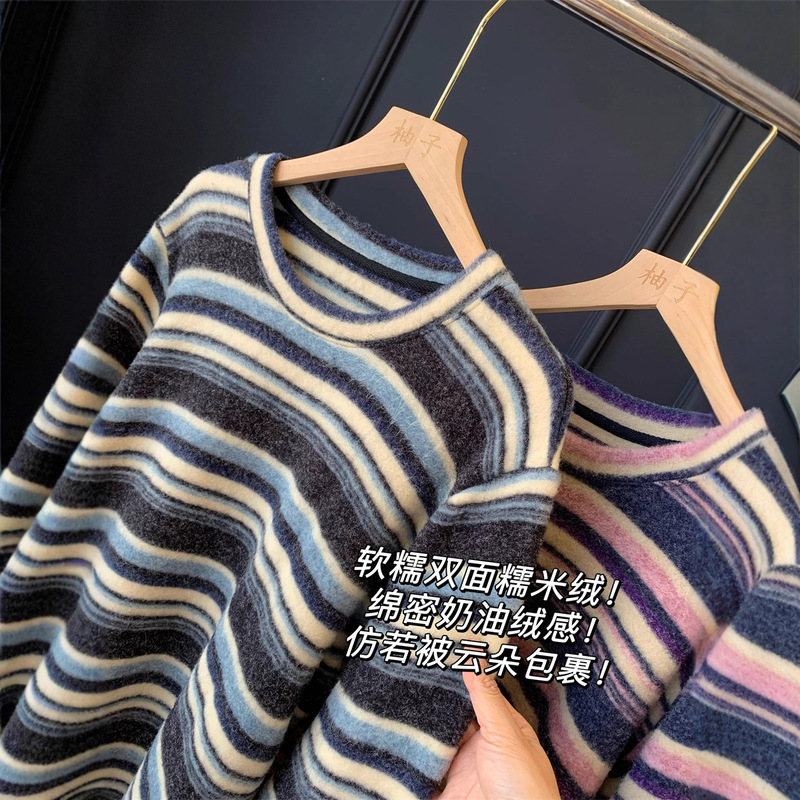 Soft and Waxy Double-Sided Glutinous Rice Velvet! Thick Cream Velvet Feel! Warm T-Shirt Wrapped in Clouds for Women 25 New Winter