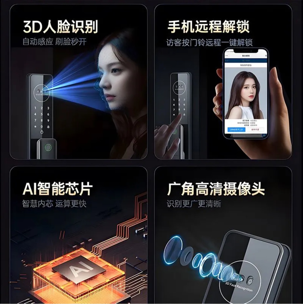 Reconocimiento de huellas dactilares facial El ojo de gato electrónico puede capturar de forma remota la cerradura de huella digital inteligente electrónica automática puerta de seguridad para el hogar