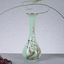 花瓶摆件铜工艺品家居客厅办公室手绘梅花拉丝光面铜花瓶乔迁送礼