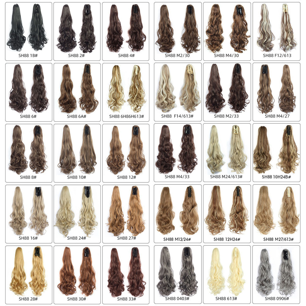 24 pulgadas peluca cauda de caballo gran onda larga rizado clip de garra sintética alta cauda de caballo