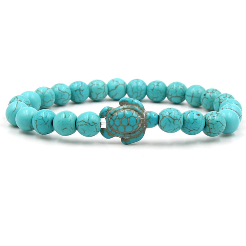 Cross-Border Aliexpress 2022 New Green Turquoise Turtle Volcanic Stone White Turquoise Various Men's and Women's Elastic Bracelets