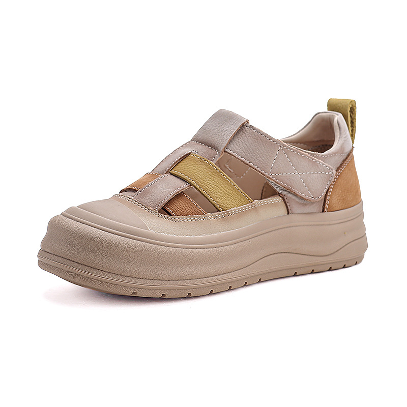 Giày lười nữ da bò đục lỗ đế dày Velcro — Màu vàng