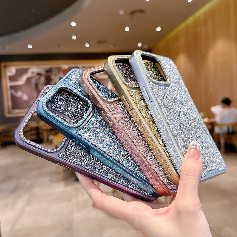 フルダイヤモンドサイドグリッター高級ラインストーンミラーフープドットダイヤモンドiPhone16Promaxライト高級アップル携帯電話ケースに適しています|undefined