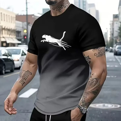 Bestselling TEMU Men's Summer 3D Digital Printing Simple Crew Neck Short Sleeve T-Shirt Breathable