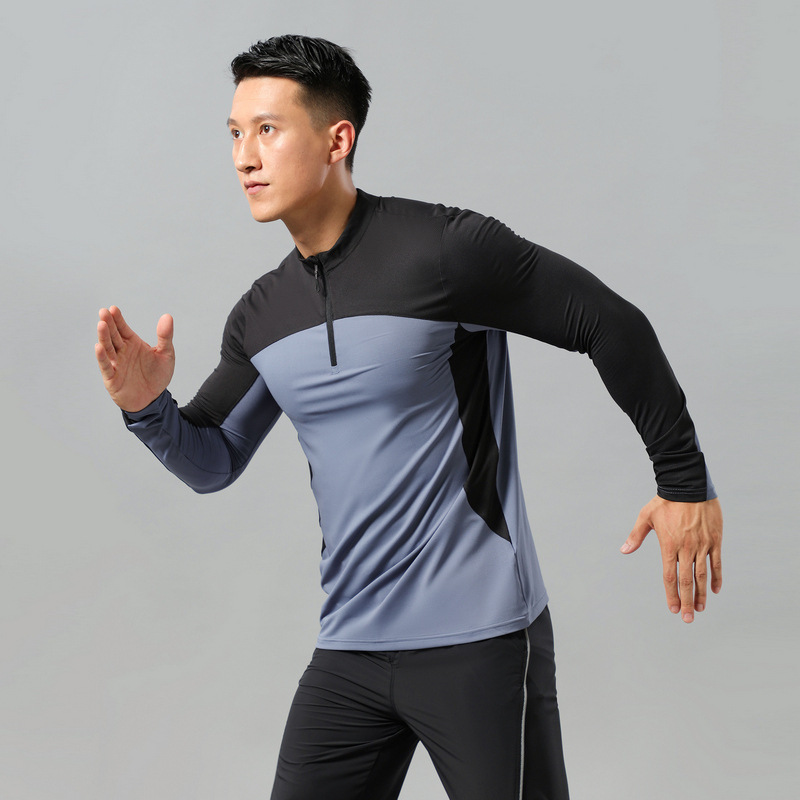 2025户外秋季跑步长袖男训练健身衣服圆领休闲插色潮流百搭套头衫