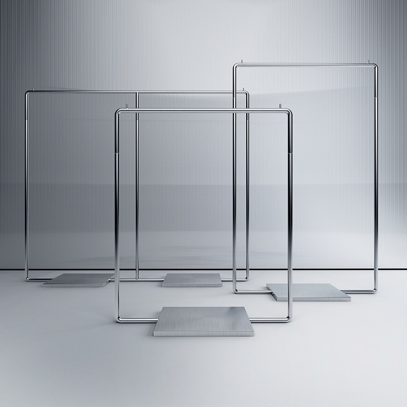 Stainless Steel Brushed Silver Belt Plate Floor-Standing Clothes Rack Children's Clothing Store Island Shelf Side Hanging Display Rack Shelf