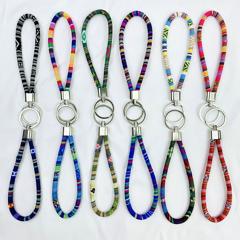 Trendy Ethnic-Style Keychain Pendant with Colorful Fabric Lanyard, Bohemian Car and Bag Accessory Trendy Ethnic-Style Keychain Pendant with Colorful Fabric Lanyard, Bohemian Car and Bag Accessory