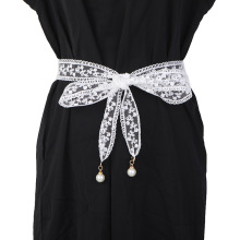 蕾丝腰带女士韩版时尚珍珠吊坠飘带女百搭装饰裙子捆扎蝴蝶结腰带