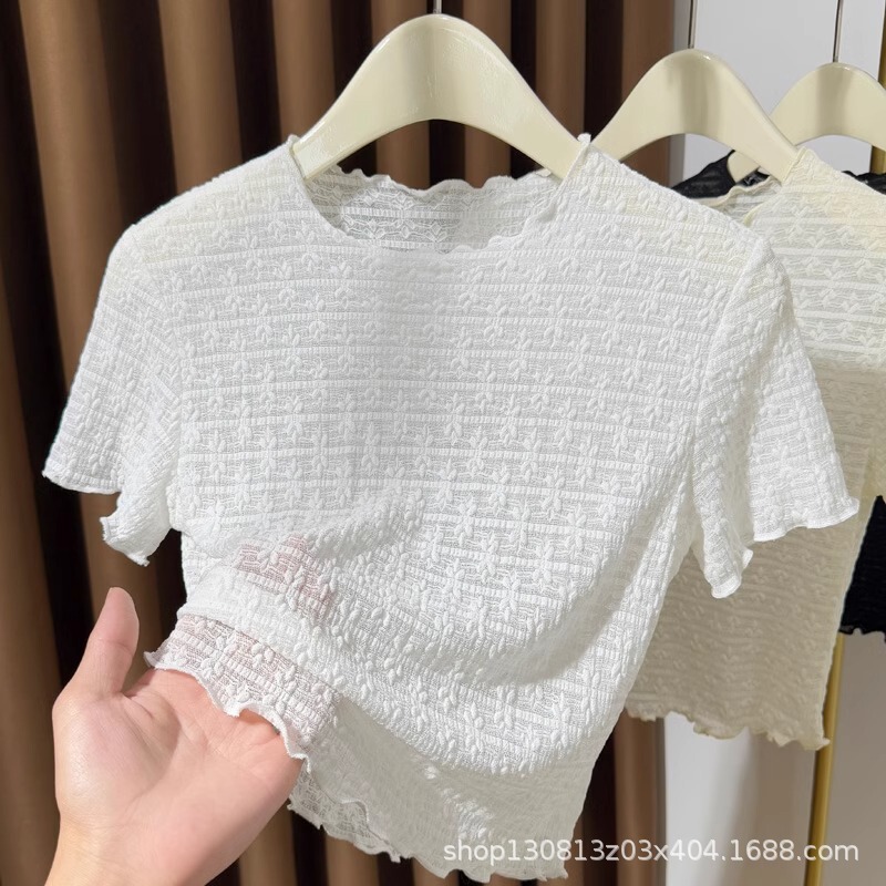 Small Round Neck Thin Mesh Top for Women Summer 2025 New Suspender Skirt with Bottoming Shirt Tulle Short-Sleeved T-Shirt Small Round Neck Thin Mesh Top for Women Summer 2025 New Suspender Skirt with Bottoming Shirt Tulle Short-Sleeved T-Shirt