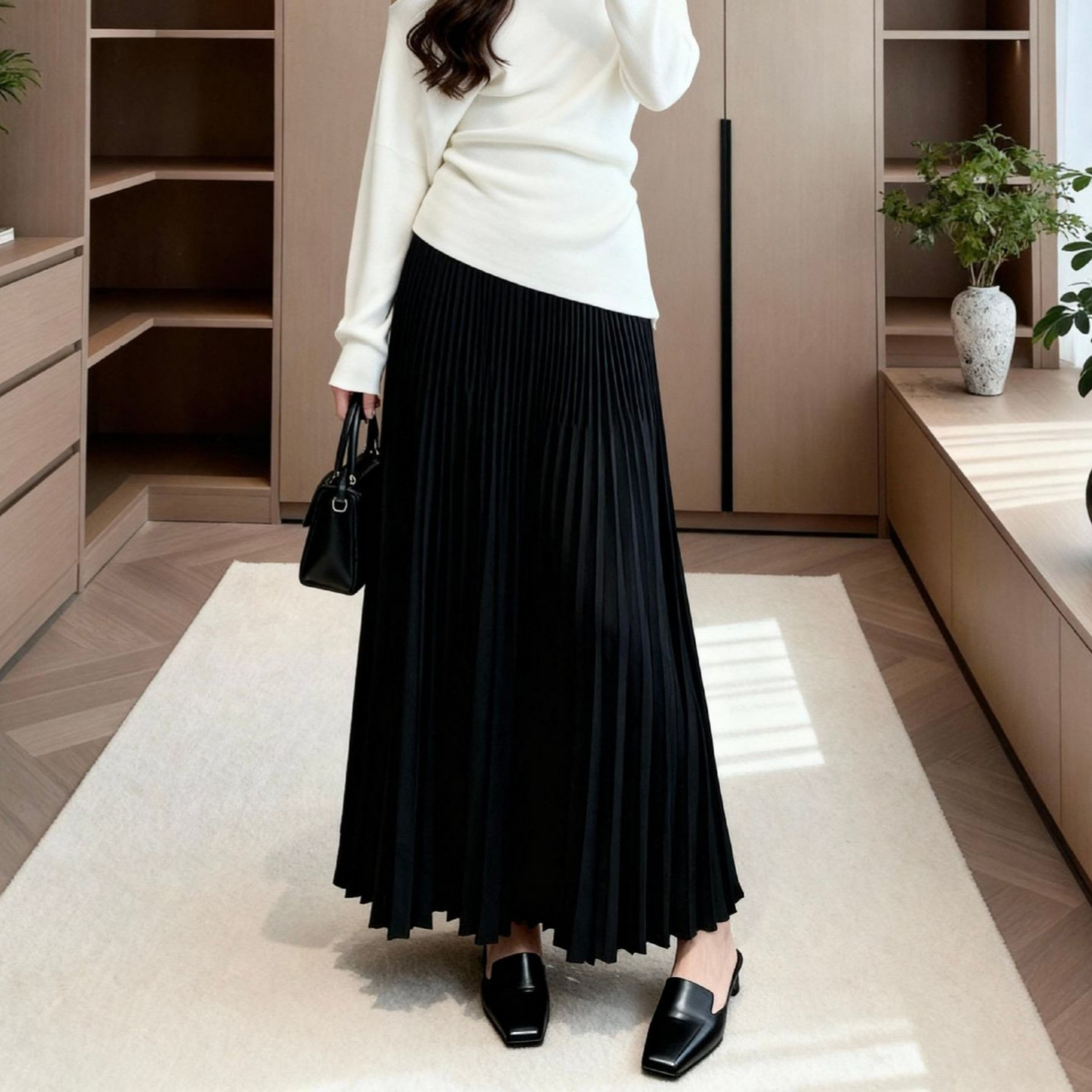 三宅大牙签褶秋冬新款纯色半身裙气质休闲气质优雅专柜款裙子女